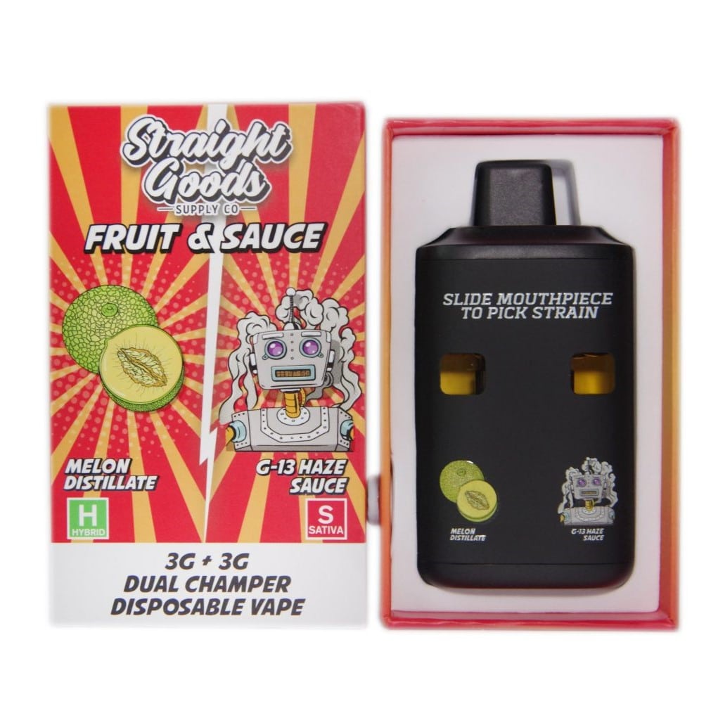 Straight Goods Dual Chamber Vape Melon Distillate G-13 Haze Sauce 6 Gram Rechargeable Disposable Vape