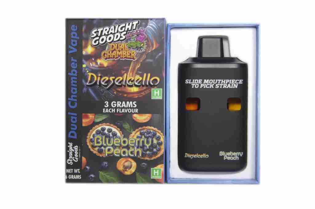Straight Goods Dieselcello Vape with Blueberry Peach 6 Gram Dual Chamber Rechargeable Disposable Vape