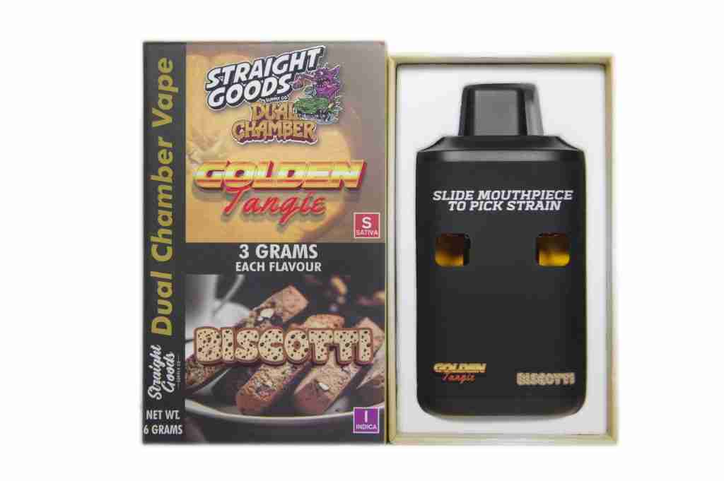 Straight Goods Golden Tangie Vape with Biscotti 6 Gram Dual Chamber Rechargeable Disposable Vape