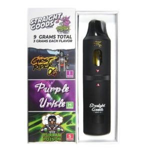 Straight Goods Triple Chamber Vape Ghost Rider OG Purple Urkle Durban Poison 9g Disposable THC Vape