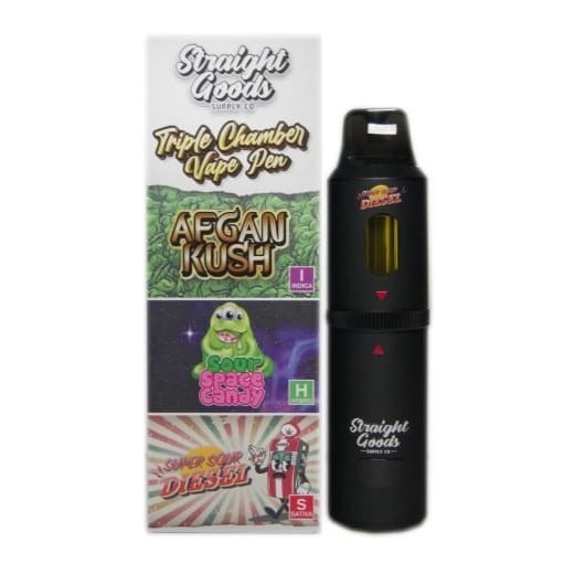 Straight Goods Triple Chamber Vape Afghan Kush Sour Space Candy Super Sour Diesel 9 Gram Disposable Vape