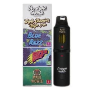 Straight Goods Triple Chamber Vape Blue Raz Super Boof Maui Wowie 9 Gram Disposable Vape